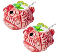 SuproBarware Tiki Lot de 2 tasses à cocktail en céramique Motif poisson Tiki 700 ml
