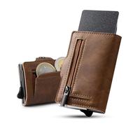 SupRovare Portefeuille fin pour homme - Avec compartiment à monnaie - En cuir - Avec protection RFID - Pour homme et femme - Boîte cadeau - Marron