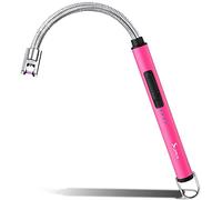 SUPRUS Allume-bougie électrique à arc électrique triple briquet de sécurité, boîtier en acier inoxydable et crochet de suspension avec col flexible à 360 ° (rose)