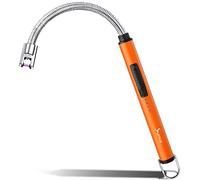 SUPRUS Allume-bougie électrique à arc électrique triple briquet de sécurité, boîtier en acier inoxydable et crochet de suspension avec col flexible à 360 ° (orange)
