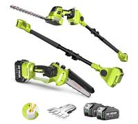 Supstable Kit de Jardin 6-en-1 Sans Fil : Mini Tronçonneuse & Taille-haie, Élagueuse télescopique avec 2×4000mAh batteries, portée jusqu’à 4,57 m - Idéal pour l’entretien des arbres & le bois