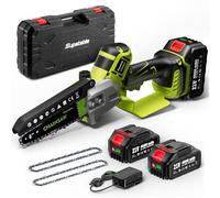 Supstable Mini Tronconneuse a Batterie 8000mAh, 6 Pouces Tronconneuse Electrique, Avec Huilage Automatique, Moteur Sans Balais, 2 Batteries, 2 Chaînes De Rechange Et Chargeur, Scie Sans Fil À Une Main