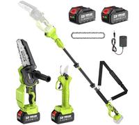 Supstable Mini Tronconneuse avec Perche 6 Pouces & Secateur Electrique Telescopique 33 mm, 4 en 1 Élagueuse sur Perche avec 2 * 4000 mAh Batteries, Portée Maximale 4,6 m