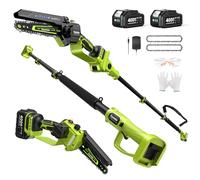 Supstable Scie à perche sans fil 2 en 1 et mini tronçonneuse - 15,2 cm, extensible jusqu'à 3 m, 2 batteries de 4000 mAh - Tronçonneuse électrique légère pour l'élagage des arbres, la coupe de branches
