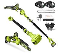 Supstable - Scie à poteau sans fil 2 en 1 et mini tronçonneuse, lame double sans balais de 6 et 8 pouces avec 2 batteries de 4000 mAh et un poteau télescopique, extensible à 15 pieds pour une coupe