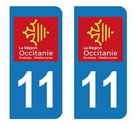 SupStick 2 STICKERS AUTOCOLLANT PLAQUE IMMATRICULATION DEPARTEMENT De l'Aude 11 REGION OCCITANIE