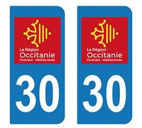 SupStick 2 STICKERS AUTOCOLLANT PLAQUE IMMATRICULATION DEPARTEMENT DU GARD 30 REGION OCCITANIE