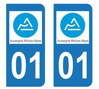 SupStick 2 Stickers Autocollant Plaque IMMATRICULATION DEPT 01 Auvergne-Rhône-Alpes