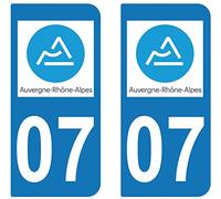 Supstick 2 Stickers Autocollant Plaque IMMATRICULATION DEPT 07 Auvergne-Rhône-Alpes