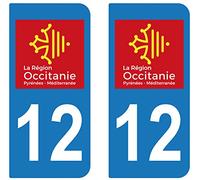 supstick 2 STICKERS AUTOCOLLANT PLAQUE IMMATRICULATION DEPT 12 région Occitanie