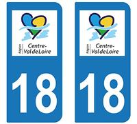 supstick 2 Stickers Autocollant Plaque IMMATRICULATION DEPT 18 Region Centre-Val de Loire