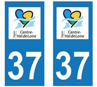 supstick 2 STICKERS AUTOCOLLANT PLAQUE IMMATRICULATION DEPT 37 region Centre-Val de Loire format rectangulaire