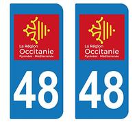 Supstick 2 Stickers Autocollant Plaque IMMATRICULATION DEPT 48 région Occitanie