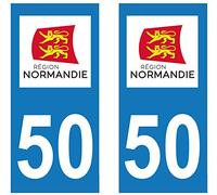 supstick 2 Stickers Autocollant Plaque IMMATRICULATION DEPT 50 Normandie Format rectangulaire