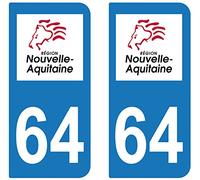 supstick 2 Stickers Autocollant Plaque IMMATRICULATION DEPT 64 Nouvelle-Aquitaine