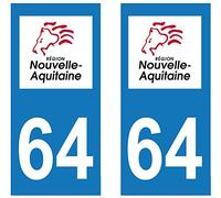 supstick 2 Stickers Autocollant Plaque IMMATRICULATION DEPT 64 Nouvelle-Aquitaine Format rectangulaire