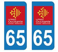 supstick 2 STICKERS AUTOCOLLANT PLAQUE IMMATRICULATION DEPT 65 région Occitanie