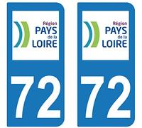 supstick 2 Stickers Autocollant Plaque IMMATRICULATION DEPT 72 Région Pays de la Loire