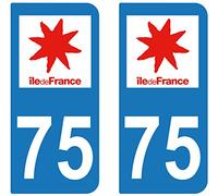 supstick 2 Stickers Autocollant Plaque IMMATRICULATION DEPT 75 Region Île-de-France