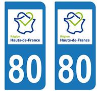 Supstick 2 Stickers Autocollant Plaque IMMATRICULATION DEPT 80 Hauts de France