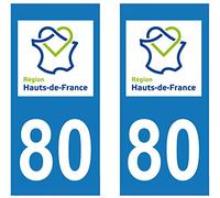 supstick 2 STICKERS AUTOCOLLANT PLAQUE IMMATRICULATION DEPT 80 Hauts de France format rectangulaire
