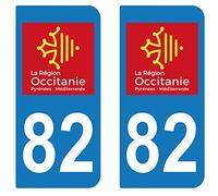 Supstick 2 Stickers Autocollant Plaque IMMATRICULATION DEPT 82 région Occitanie