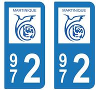 supstick 2 Stickers Autocollant Plaque IMMATRICULATION DEPT 972 Région Martinique