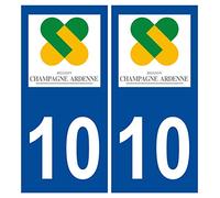 Supstick 2 Stickers Autocollants Plaques Immatriculation Auto Dept 10 Champagne Ardenne Bleu Foncé Angles Carrés