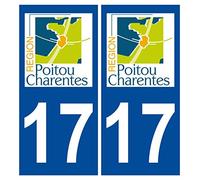 Supstick 2 Stickers Autocollants Plaques Immatriculation Auto Dept 17 Poitou Charentes Bleu Foncé Angles Carrés