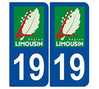 Supstick 2 Stickers Autocollants Plaques Immatriculation Auto Dept 19 Limousin Bleu Foncé Angles Arrondis
