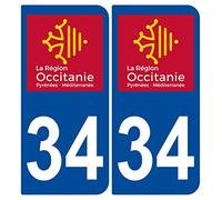 Supstick 2 Stickers Autocollants Plaques Immatriculation Auto Dept 34 Occitanie Bleu Foncé Angles Arrondis