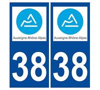 Supstick 2 Stickers Autocollants Plaques Immatriculation Auto Dept 38 Auvergne Rhône Alpes Bleu Foncé Angles Carrés