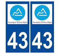 Supstick 2 Stickers Autocollants Plaques Immatriculation Auto Dept 43 Auvergne Bleu Foncé Angles Carrés