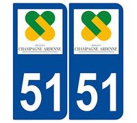 Supstick 2 Stickers Autocollants Plaques Immatriculation Auto Dept 51 Champagne Ardenne Bleu Foncé Angles Arrondis