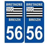 Supstick 2 Stickers Autocollants Plaques Immatriculation Auto Dept 56 Bretagne Breizh Bleu Foncé Angles Arrondis