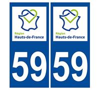 Supstick 2 Stickers Autocollants Plaques Immatriculation Auto Dept 59 Hauts de France Bleu Foncé Angles Carrés