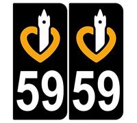 Supstick 2 Stickers Autocollants Plaques Immatriculation Auto Dept 59 Nord Noir Angles Arrondis