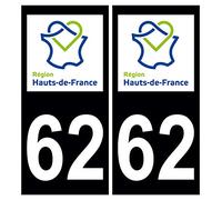 Supstick 2 Stickers Autocollants Plaques Immatriculation Auto Dept 62 Hauts de France Noir Angles Carrés