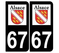 Supstick 2 Stickers Autocollants Plaques Immatriculation Auto Dept 67 Alsace Blason Noir Angles Arrondis