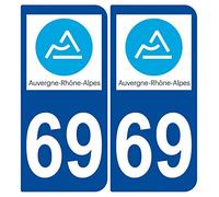 Supstick 2 Stickers Autocollants Plaques Immatriculation Auto Dept 69 Auvergne Rhône Alpes Bleu Foncé Angles Arrondis