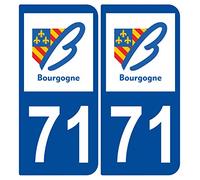 Supstick 2 Stickers Autocollants Plaques Immatriculation Auto Dept 71 Bourgogne Bleu Foncé Angles Arrondis