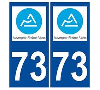Supstick 2 Stickers Autocollants Plaques Immatriculation Auto Dept 73 Auvergne Rhône Alpes Bleu Foncé Angles Carrés