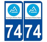 Supstick 2 Stickers Autocollants Plaques Immatriculation Auto Dept 74 Auvergne Rhône Alpes Bleu Foncé Angles Arrondis