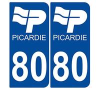 Supstick 2 Stickers Autocollants Plaques Immatriculation Auto Dept 80 Picardie Bleu Foncé Angles Arrondis