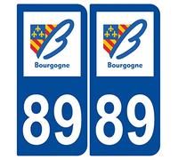 Supstick 2 Stickers Autocollants Plaques Immatriculation Auto Dept 89 Bourgogne Bleu Foncé Angles Arrondis