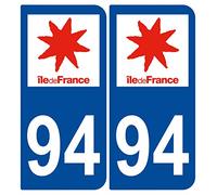 Supstick 2 Stickers Autocollants Plaques Immatriculation Auto Dept 94 Ile de France Bleu Foncé Angles Arrondis