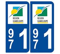 Supstick 2 Stickers Autocollants Plaques Immatriculation Auto Dept 971 Guadeloupe Bleu Foncé Angles Arrondis