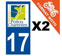 Supstick 2 Stickers Autocollants Plaques Immatriculation Moto Dept 17 Poitou Charentes Bleu Foncé Angles Carrés