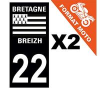 Supstick 2 Stickers Autocollants Plaques Immatriculation Moto Dept 22 Bretagne Breizh Noir Angles Carrés
