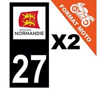 Supstick 2 Stickers Autocollants Plaques Immatriculation Moto Dept 27 Normandie Noir Angles Carrés